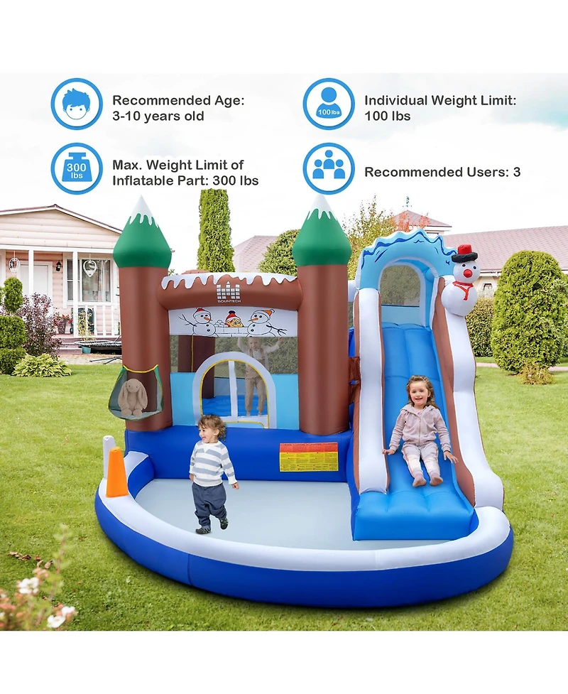 6-in-1 Winter Theme Snowman Inflatable Castle Kids Bounce House without Blower