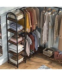 Tribesigns L-Shaped Garment Rack with Shelves, Heavy Duty Corner Clothes Rack with Coat Hooks, Anti-toppling Device, Cloth Hanger Standing Clothing Ra