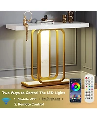 Tribesigns Modern Gold White Console Table with Led Lights, 41.3 Inch Entryway Hallway Foyer Accent Table with Faux Marble Veneer for Living Room, Ent