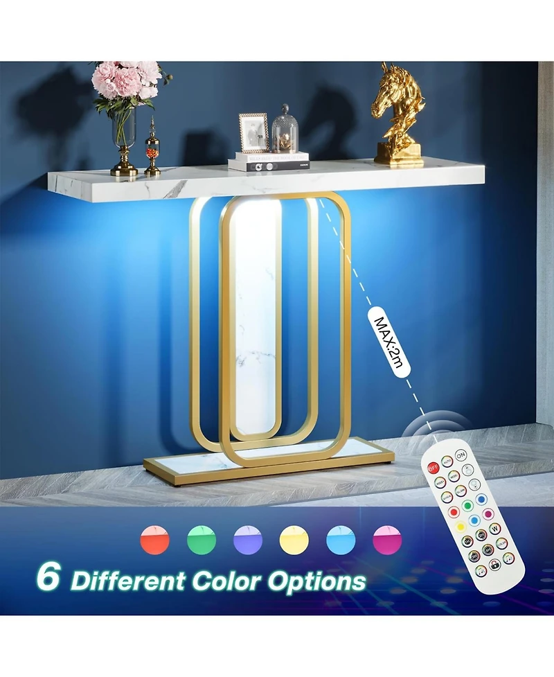 Tribesigns Modern Gold White Console Table with Led Lights, 41.3 Inch Entryway Hallway Foyer Accent Table with Faux Marble Veneer for Living Room, Ent