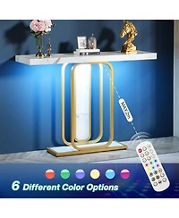 Tribesigns Modern Gold White Console Table with Led Lights, 41.3 Inch Entryway Hallway Foyer Accent Table with Faux Marble Veneer for Living Room, Ent