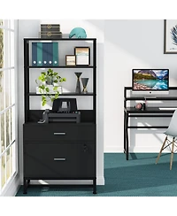 Tribesigns 2 Drawer Vertical File Cabinet with Lock & Bookshelf, Letter Large Modern Filing Printer Stand Open Storage Shelves for H