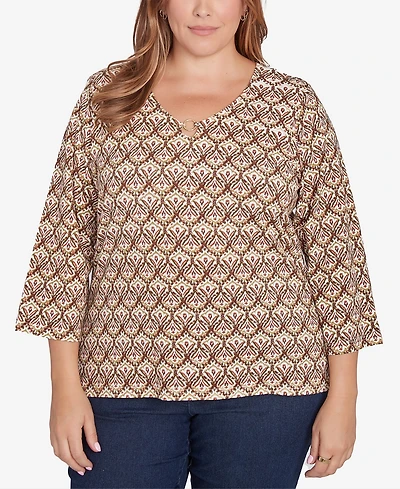 Hearts Of Palm Plus Size Spice It Up Printed 3/4 Sleeve Top