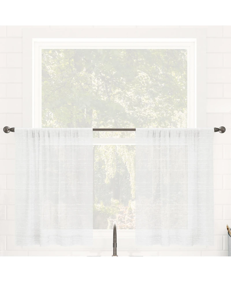 Textured Slub Stripe Anti-Dust Linen Blend Sheer Cafe Curtain Pair