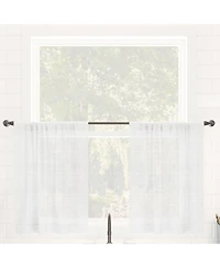 Textured Slub Stripe Anti-Dust Linen Blend Sheer Cafe Curtain Pair