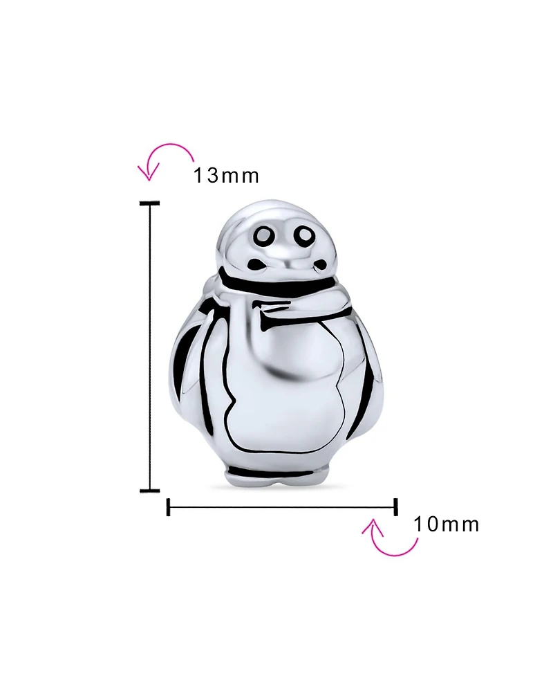 Bling Jewelry Cute Fat Cartoon Christmas Holiday Snowman Penguin With Scarf Winter Charm Bead Sterling Silver Fits European Bracelet