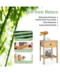 Sugift Bamboo Nightstand with Drawer and Open Shelf