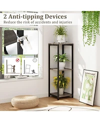 3-Tier Tall Metal Plant Stand Corner Plant Holder with Anti-tipping Device-Black & Gray