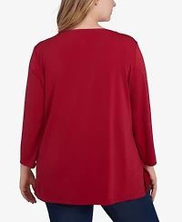 Ruby Rd. Plus Micro Chain Embellished Solid Crepe Knit Top with Side Slits