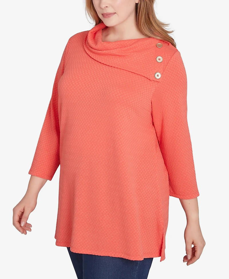 Ruby Rd. Plus Size Split Cowl Neck Solid Textural Knit Top