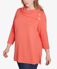Ruby Rd. Plus Size Split Cowl Neck Solid Textural Knit Top