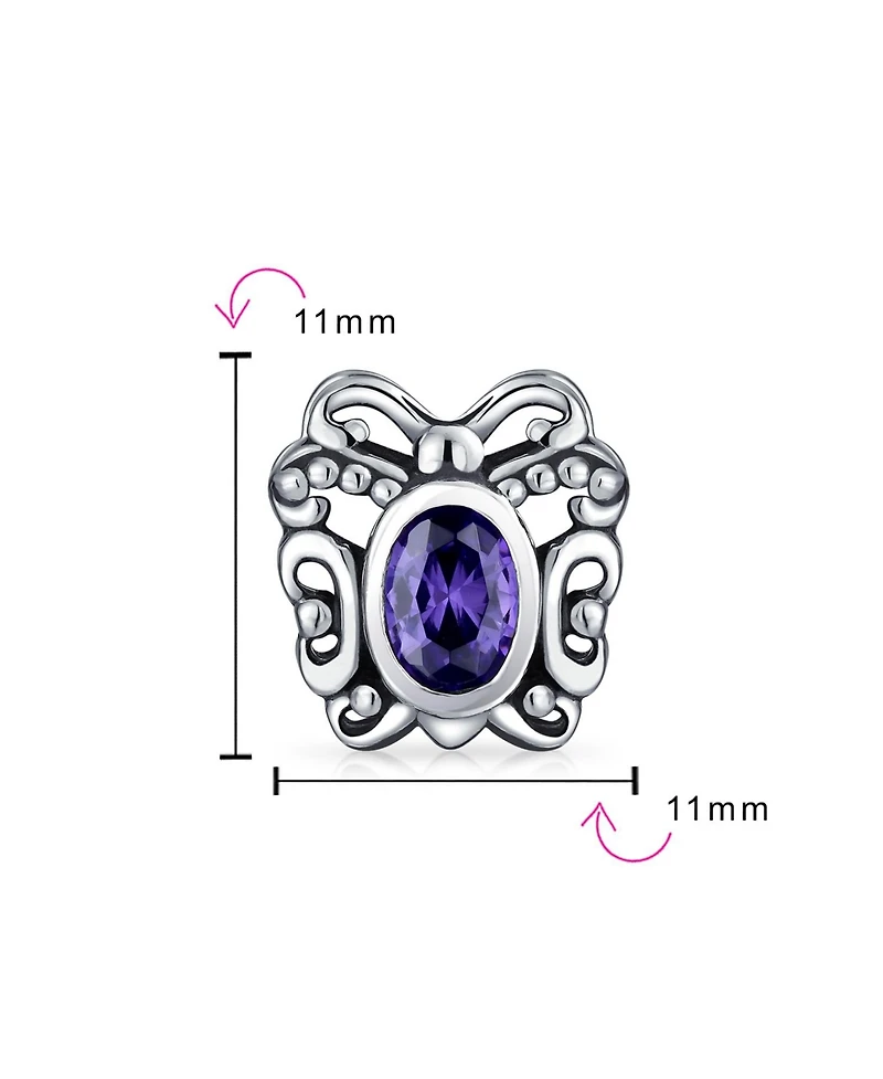 Bling Jewelry Purple Butterfly Cubic Zirconia Bead Purple Cz Charm Oxidized Sterling Silver European Bracelet
