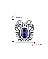Bling Jewelry Purple Butterfly Cubic Zirconia Bead Purple Cz Charm Oxidized Sterling Silver European Bracelet