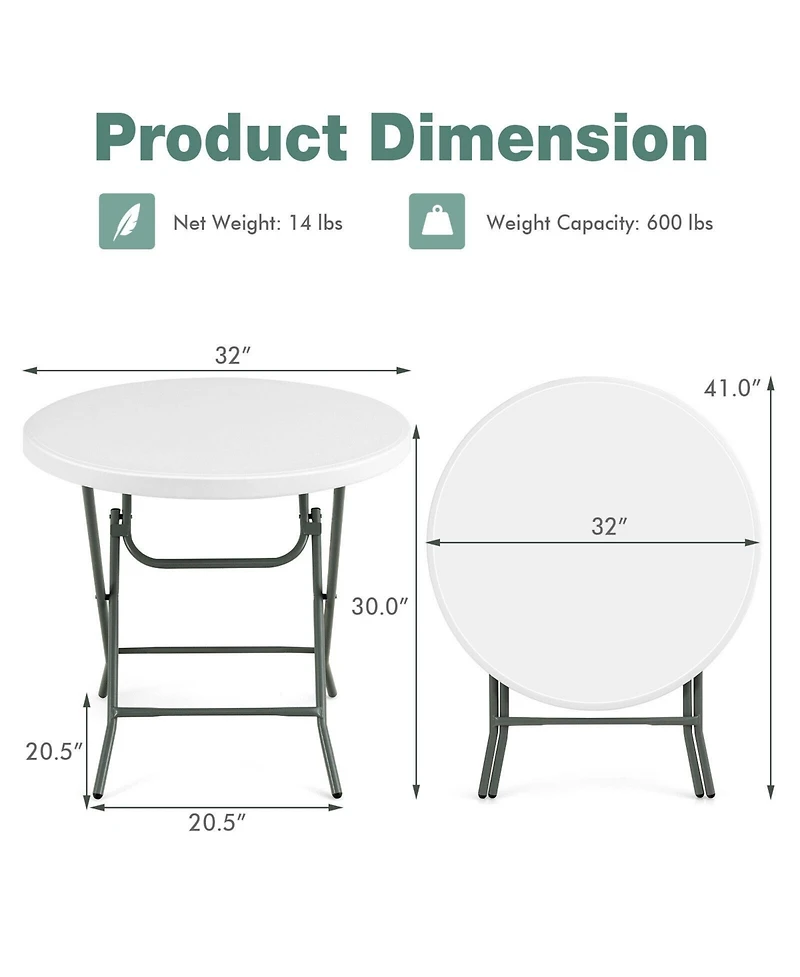 Skonyon 32 Inch Round Foldable Lightweight Table with Double Lockable Doors