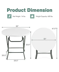 Skonyon 32 Inch Round Foldable Lightweight Table with Double Lockable Doors