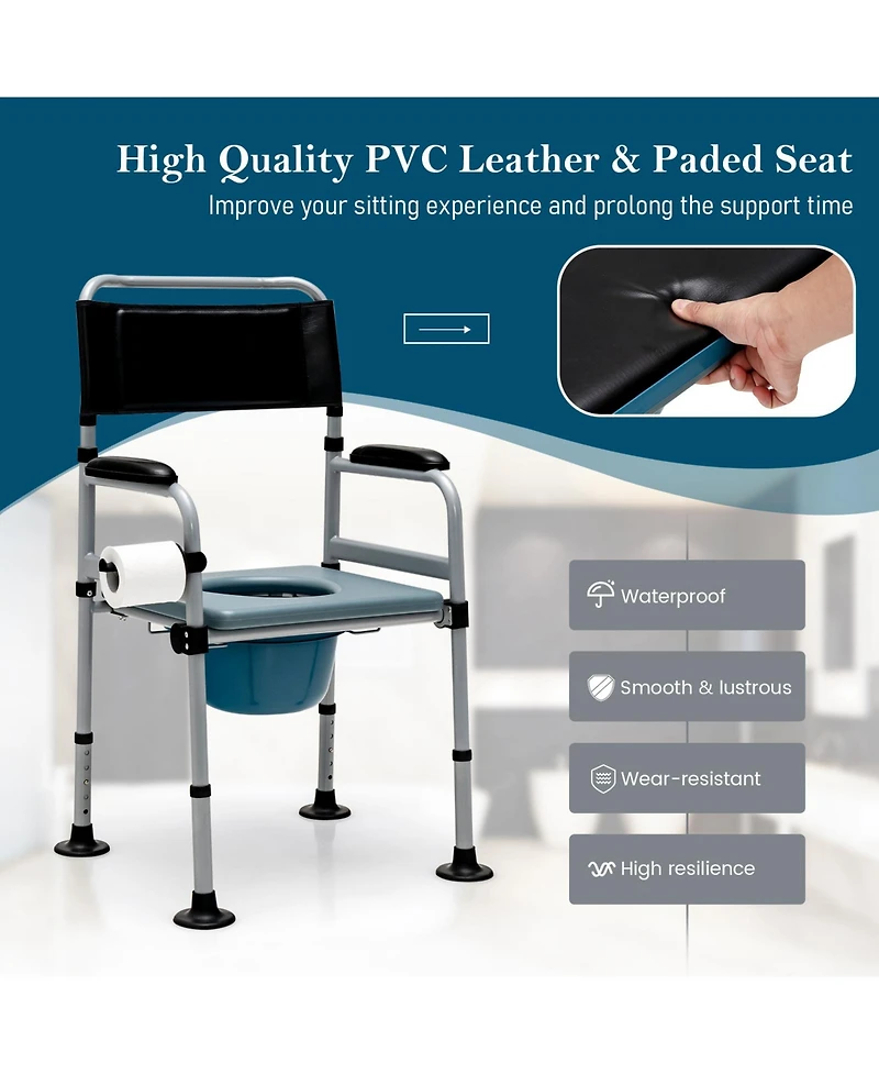 Sugift 4-in-1 Folding Bedside Commode Chair with Detachable Bucket and Towel Holder
