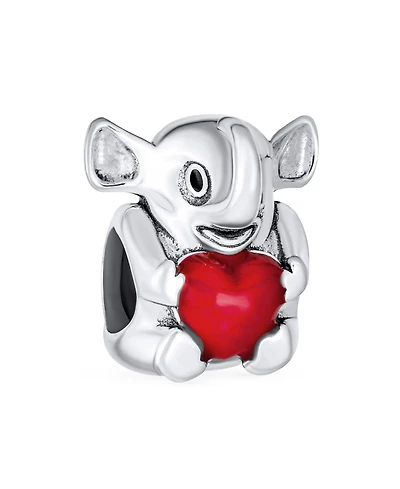 Bling Jewelry Red Heart Elephant Charm Bead in Sterling Silver for European Bracelets