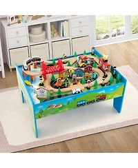 80-Piece Wooden Train Set and Table