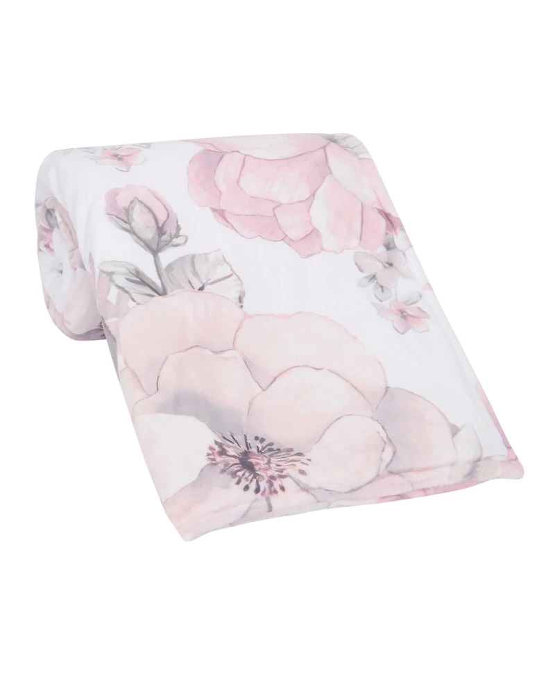 Lambs & Ivy Botanical Baby Watercolor Floral Pink Fleece Baby Blanket