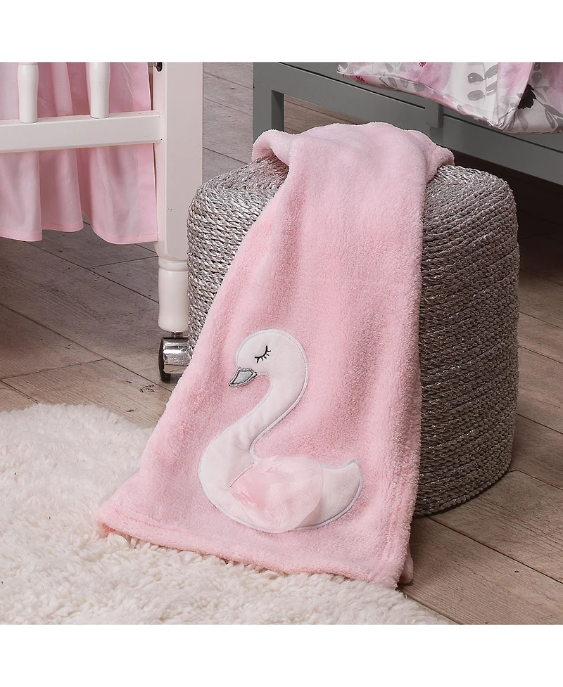 Bedtime Originals Blossom Pink/White Swan Coral Fleece Baby Blanket