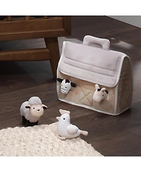 Lambs & Ivy Baby Farm Plush Barn with 4 Stuffed Animals Toy - Taupe/Gray/White