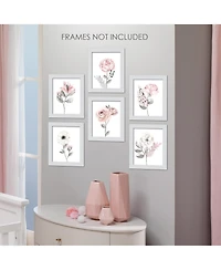Lambs & Ivy Watercolor Floral Unframed Nursery Child Wall Art 6pc - Pink/Gray
