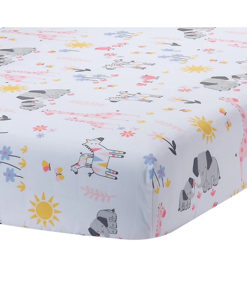 Lambs & Ivy Jazzy Jungle 3-Piece Safari Animals Pink Baby Crib Bedding Set