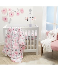 Bedtime Originals Blossom Pink/Gray Watercolor Floral Baby Fitted Mini Crib Sheet