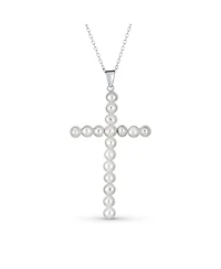 Bling Jewelry Simple Religious Freshwater Cultured White Pearl Large Cross Necklace Pendant Sterling Silver