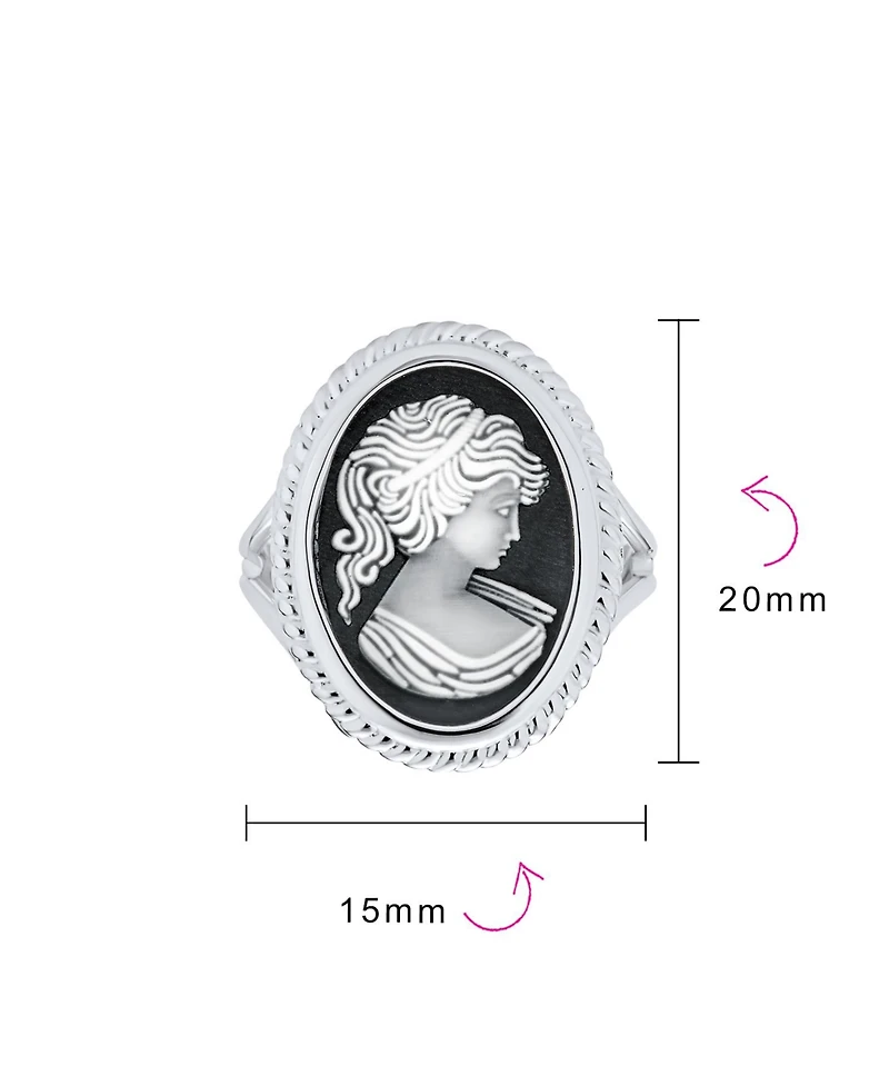 Bling Jewelry Classic Antique Victorian Style Framed Portrait Black White Oval Carved Cameo Ring Sterling Silver
