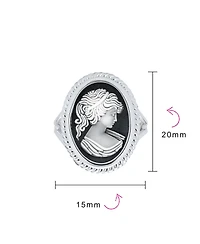 Bling Jewelry Classic Antique Victorian Style Framed Portrait Black White Oval Carved Cameo Ring Sterling Silver