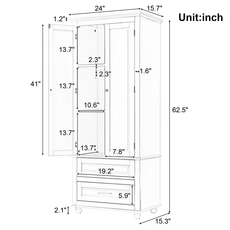 Tall Storage Cabinet with Two Drawers for Bathroom/Office, Black
