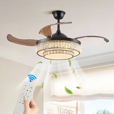 Contemporary Led Retractable Ceiling Fan with Remote Control