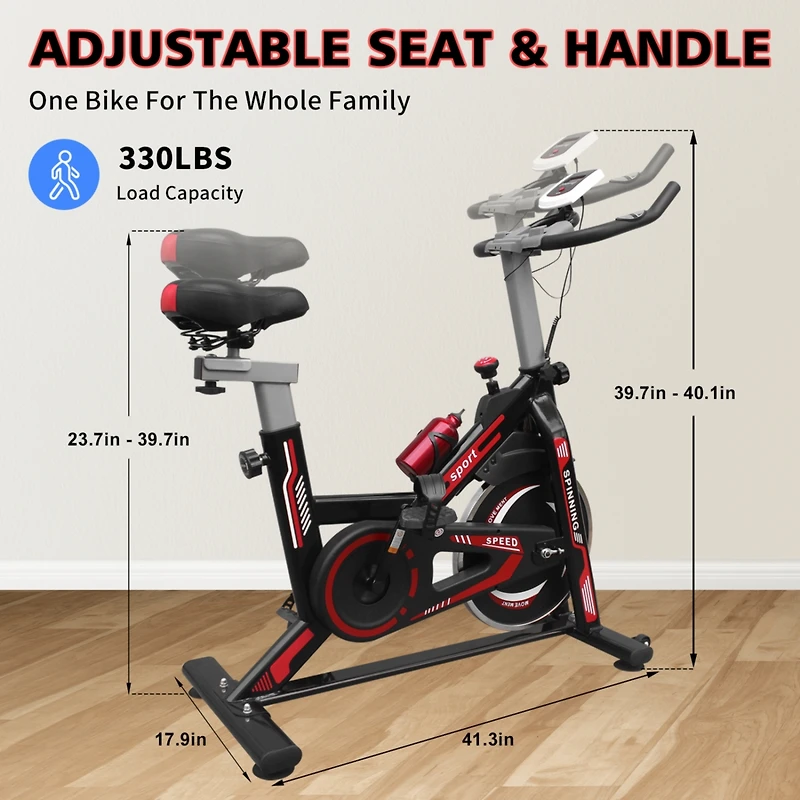 Streamdale Furniture Indoor Exercise Bike Cycling Bike with Comfortable Seat Cushion Black+Red
