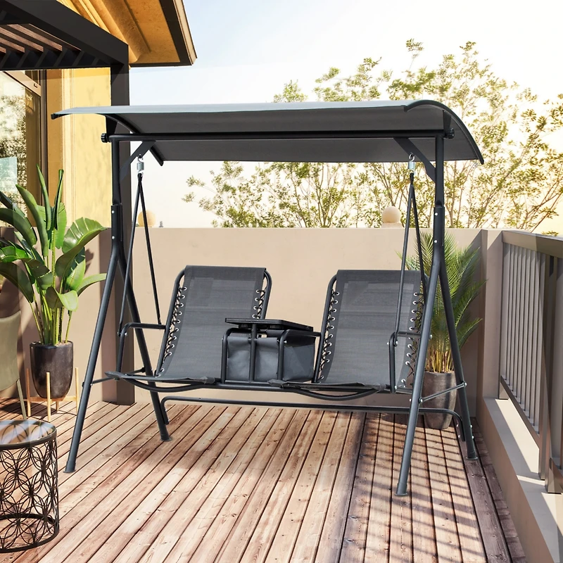Streamdale Furniture Outdoor Canopy Swing with Table and Adjustable Shade