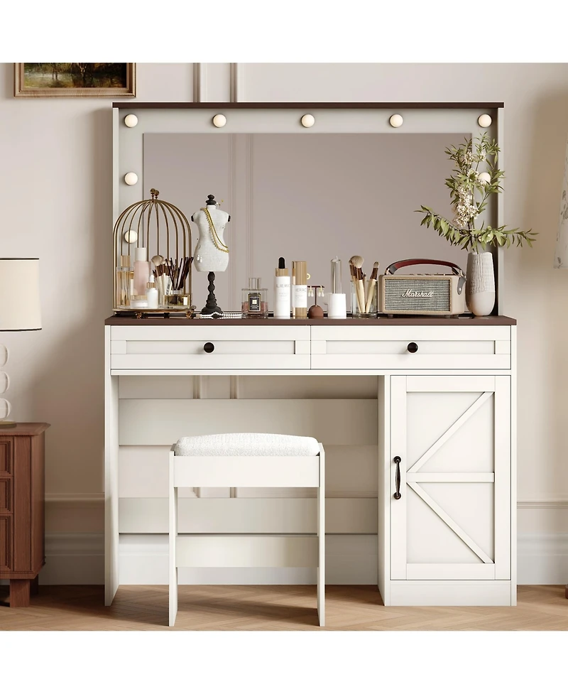 Streamdale Makeup Vanity with Large Mirror, Adjustable Led Lights, and 3 Drawers