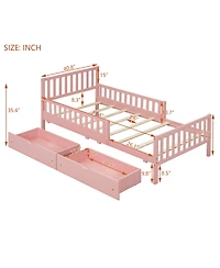 Streamdale Twin Wood Platform Bed with Guardrails and Storage