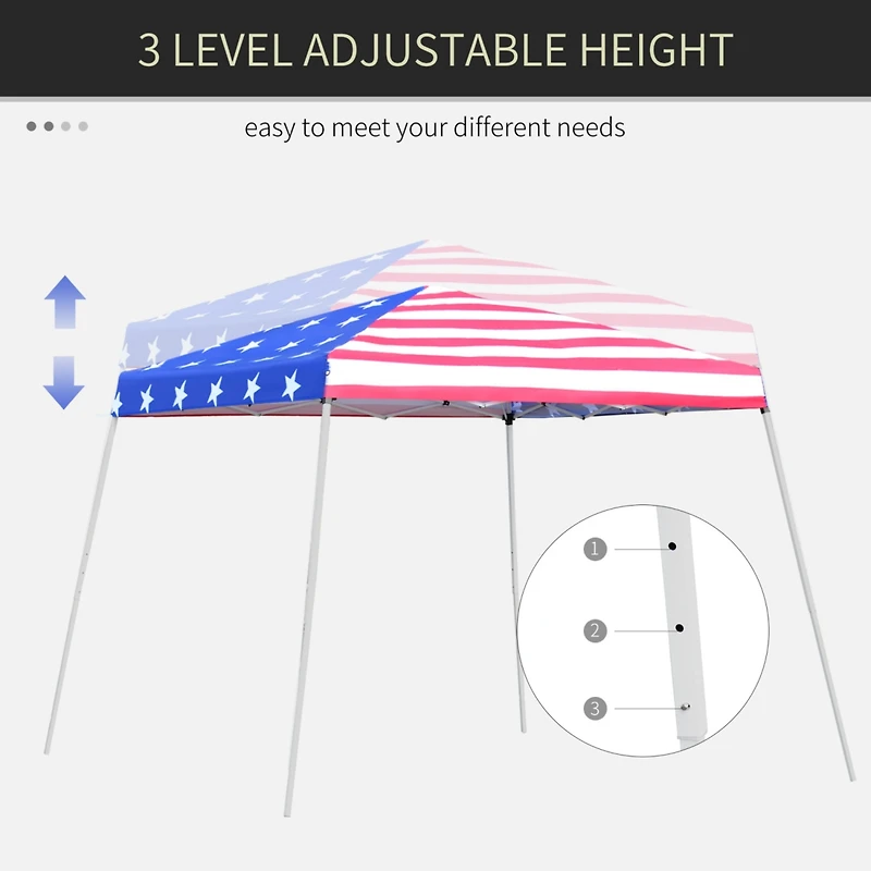 Slant Leg Pop Up Canopy Tent with American Flag Roof