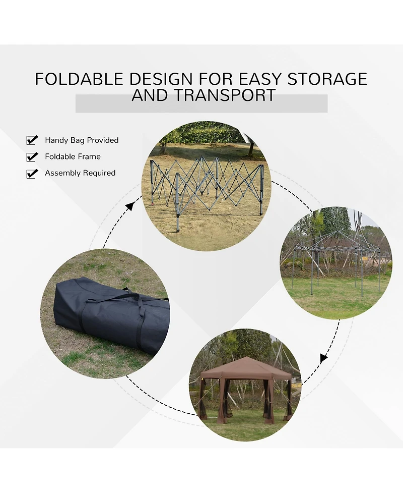 13' x 11' Hexagonal Pop Up Gazebo with Mesh Walls
