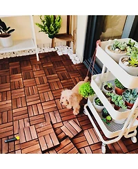Simplie Fun Acacia Wood Checker Pattern Deck Tiles (12x12, 10-Pack) for Patio, Balcony, Etc