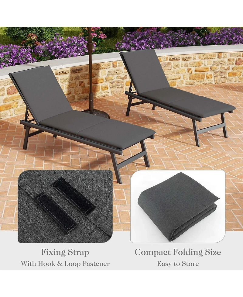 Outdoor Chaise Lounge Cushion with Hook & Loop Fastener Fixing Straps Patio