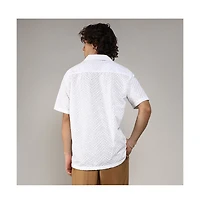 Campus Sutra Men's Chalk White Embroidered Zig-Zag Shirt