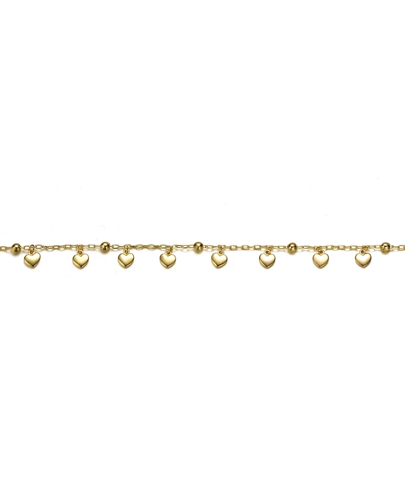 GiGiGirl 14k Yellow Gold Plated Beaded Heart Charm Station Kids Bracelet - Adjustable w/ Extension Chain