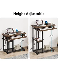 Tribesigns Small Portable Desk with Power Outlet, Height Adjustable Sofa Couch Bedside Laptop Table Wheels, Mobile Standing Rolling Computer