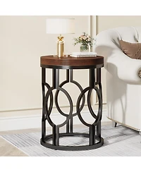 Tribesigns Round End Table Set of 2, Industrial Side Table with Metal Hollow Frame, Small Bedside Table Nightstand for Living Room, Bedroom, Easy Asse