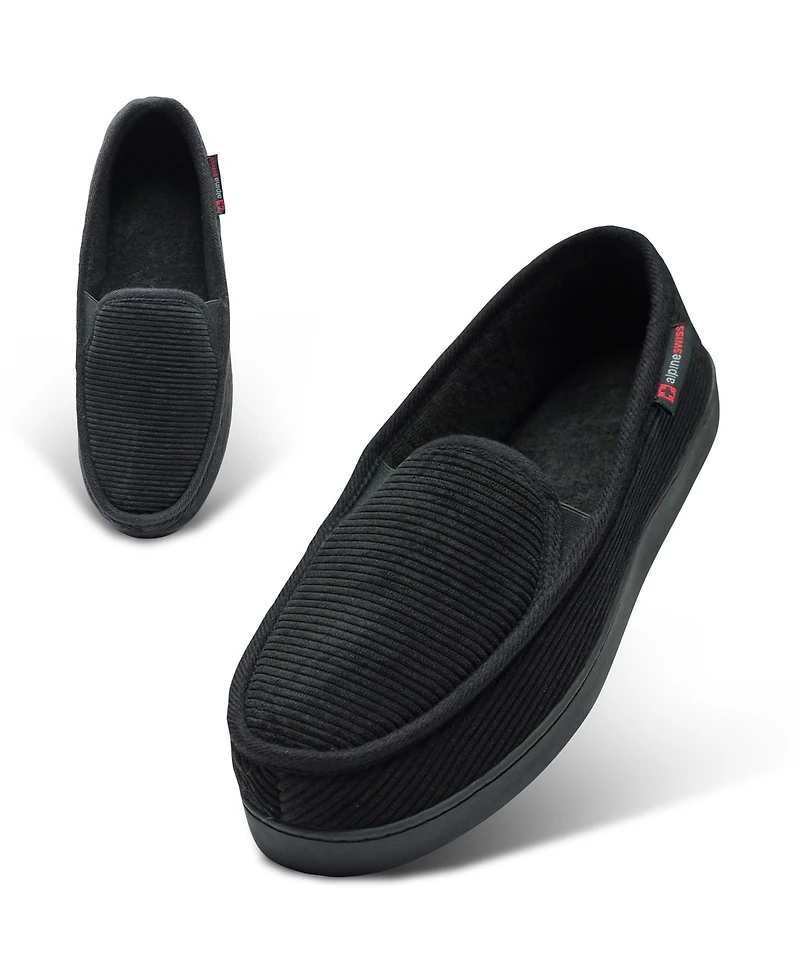 Alpine Swiss Men's Wide Men s Moccasin Slippers Steve | Memory Foam Slip-On House Shoes Cozy Indoor Slipper with Durable Sole
