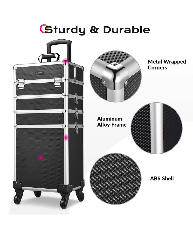 Byootique Black 4in1 Rolling Makeup Train Case Makeup Artist Cosmetic Organizer