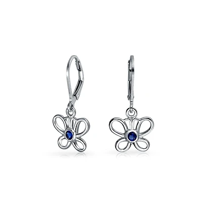 Bling Jewelry Marquise Baguette Cz Cubic Zirconia 3D Garden Fluttering Butterfly Stud Earrings .925 Sterling Silver
