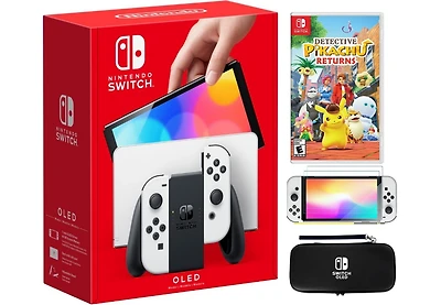 Nintendo Switch Oled White Bundle With Accessories and Detective Pikachu Returns Game