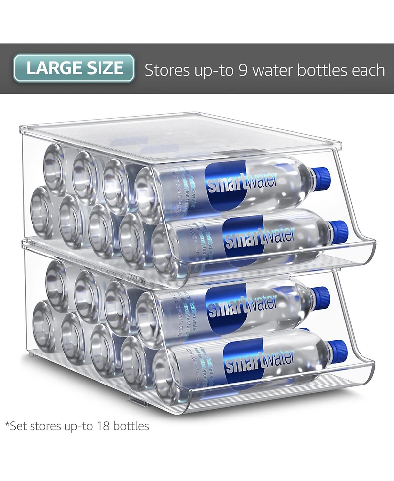 Sorbus Set of 2 Water Bottle Organizer Bins with Lids - Can and Bottle Holder Drink Dispenser - for Fridge, Pantry, Kitchen Organization and Storage